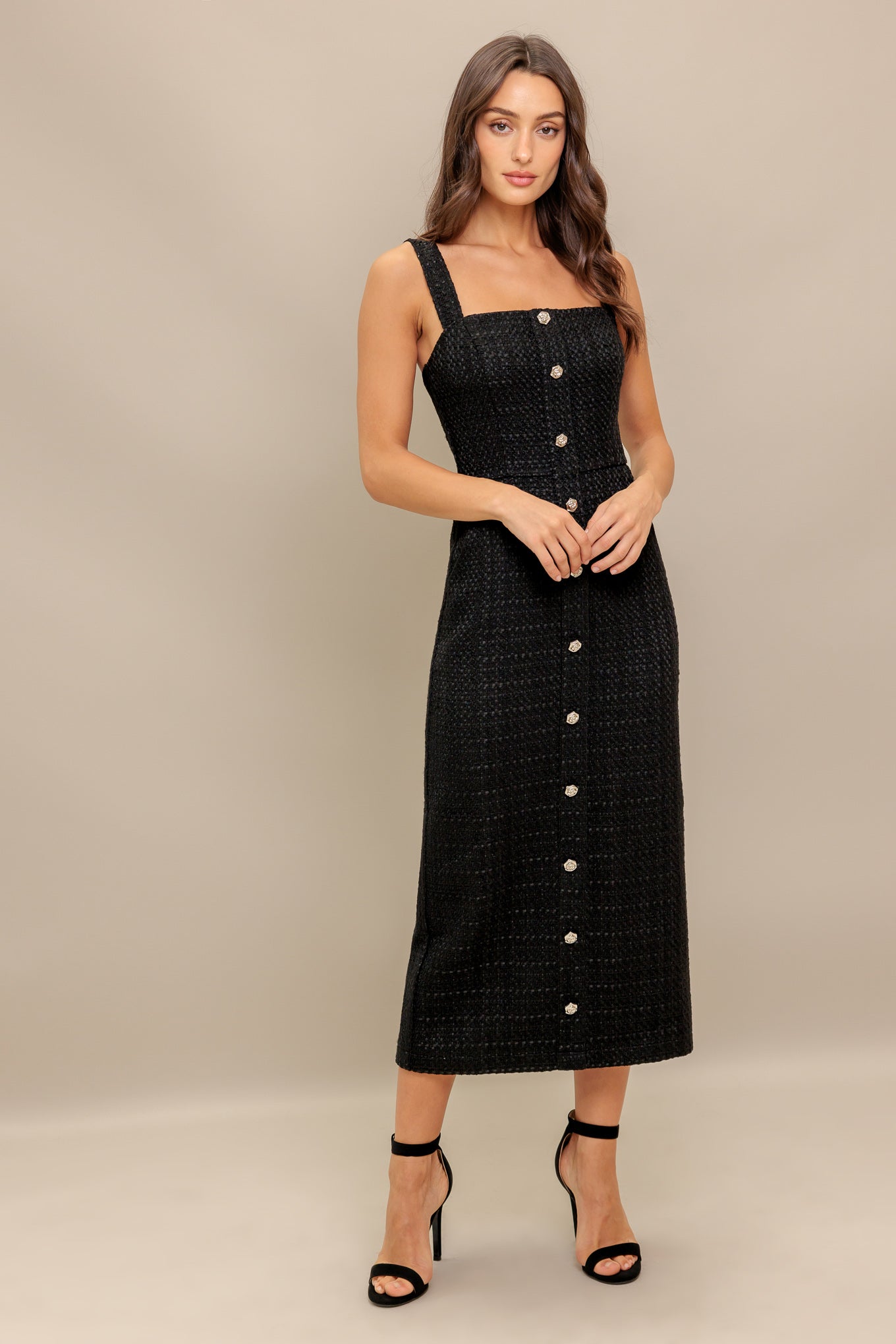 TWEED NOUVELLE WOVEN MIDI DRESS Flying Tomato